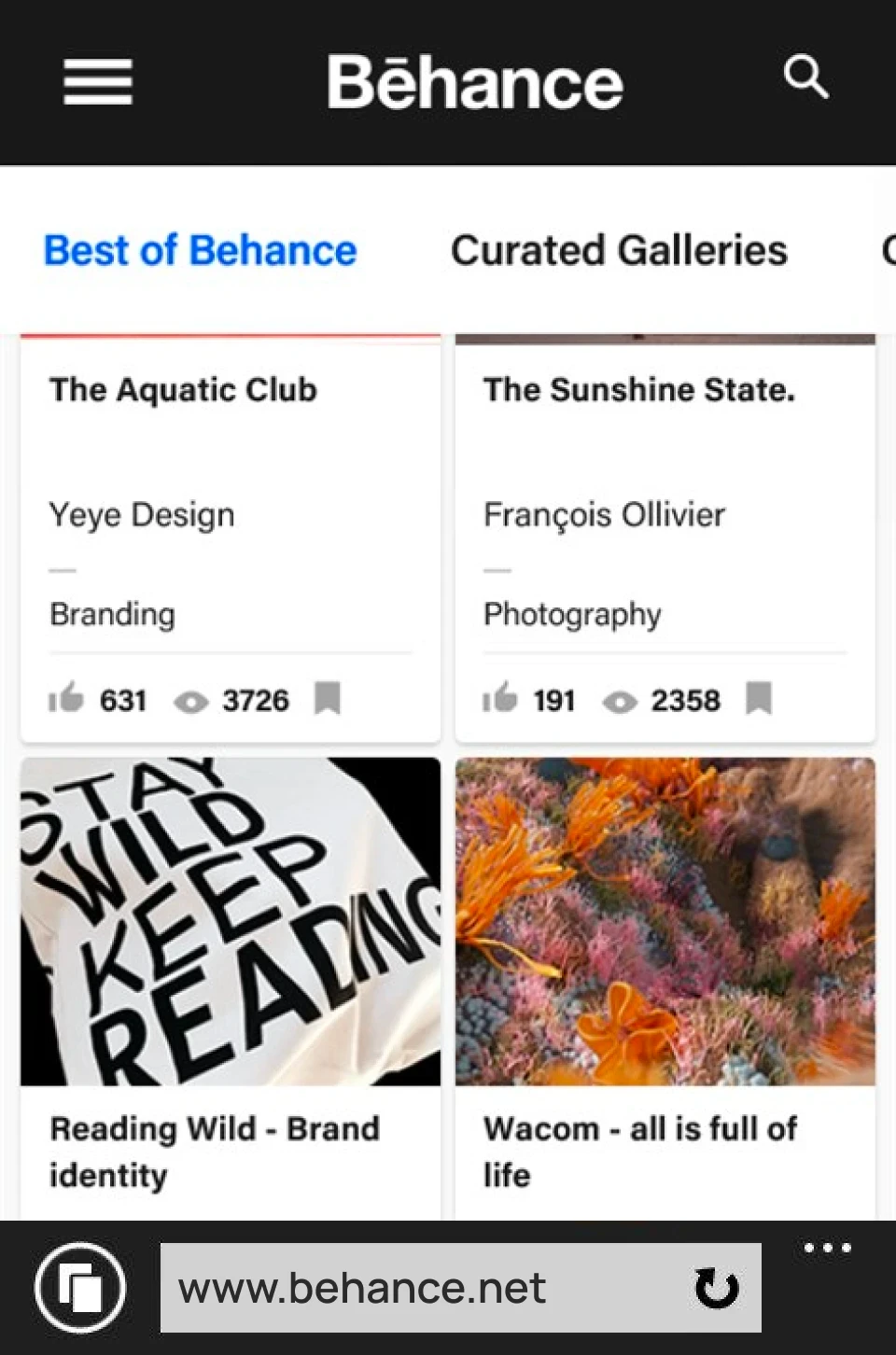 Behance Web on Windows Phone